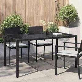 FRVBRO Garden Dining Table 150x90x75 cm Poly Rattan - Black