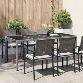 FRVBRO Garden Dining Table 190x90x75 cm Poly Rattan - Grey