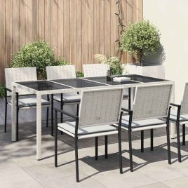 FRVBRO Garden Dining Table 190x90x75 cm Poly Rattan - White