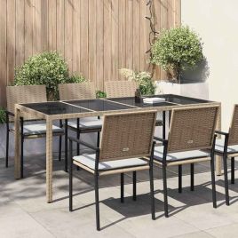FRVBRO Garden Dining Table 190x90x75 cm Poly Rattan - Beige