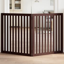 Dog Gate Foldable 2 Panels Brown 160 cm Poplar Wood - vid-352266