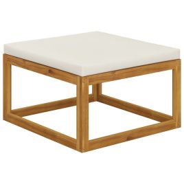 Footrest with Cream White Cushion Solid Wood Acacia