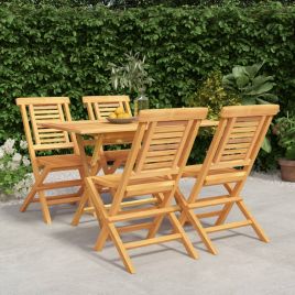 5 Pcs Garden Dining Set Solid Wood Teak