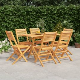 7 Pcs Garden Dining Set Solid Wood Teak