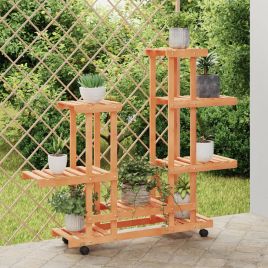 Flower Stand with Wheels 95x25x101cm Solid Wood Fir