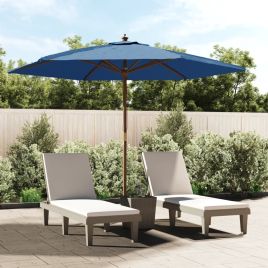 Garden Parasol with Wooden Pole Azure Blue 299x240 cm
