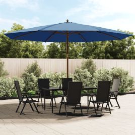 Garden Parasol with Wooden Pole Azure Blue 400x273 cm