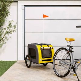 Dog Bike Trailer Yellow and Grey Oxford Fabric and Iron