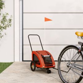Pet Bike Trailer Orange and Grey Oxford Fabric and Iron - vid-93970
