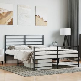 Metal Bed Frame with Headboard and Footboard Black 160x200 cm