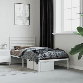 Metal Bed Frame with Headboard White 90x200 cm