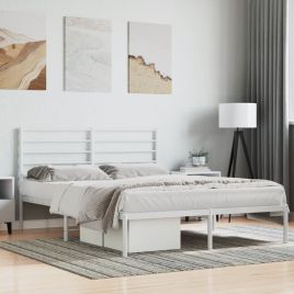 Metal Bed Frame with Headboard White 150x200 cm King Size