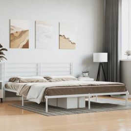 Metal Bed Frame with Headboard White 200x200 cm
