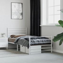 Metal Bed Frame with Headboard and Footboard White 80x200 cm