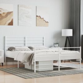 Metal Bed Frame with Headboard and Footboard White 120x190 cm 4FT Small Double