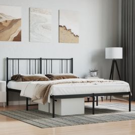 Metal Bed Frame with Headboard Black 150x200 cm 5FT King Size