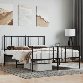 Metal Bed Frame with Headboard and Footboard Black 140x190 cm