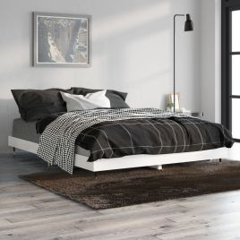 Bed Frame High Gloss White 135x190 cm 4FT6 Double Engineered Wood