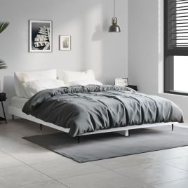 Bed Frame High Gloss White 135x190 cm 4FT6 Double Engineered Wood
