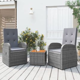 3 Pcs Garden Lounge Set Grey Poly Rattan and Solid Wood Acacia