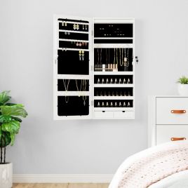 Wall Mounted Mirror Jewellery Cabinet with LED Lights - White