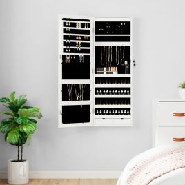Wall Mounted Mirror Jewellery Cabinet with LED Lights - White