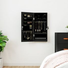 Wall Mounted Mirror Jewellery Cabinet with LED Lights - Black