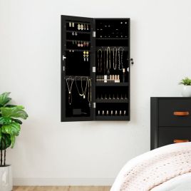 Wall Mounted Mirror Jewellery Cabinet with LED Lights - Black