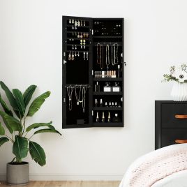 Wall Mounted Mirror Jewellery Cabinet with LED Lights - Black