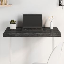 Table Top Dark Grey 80x50x6 cm Treated Solid Wood Oak