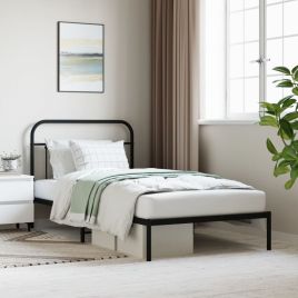 Metal Bed Frame with Headboard Black 100x200 cm