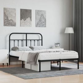 Metal Bed Frame with Headboard Black 120x190 cm Small Double