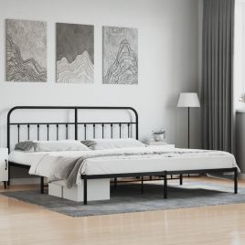 Metal Bed Frame with Headboard Black 200x200 cm