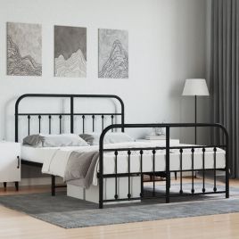 Metal Bed Frame with Headboard and Footboard Black 135x190 cm Double