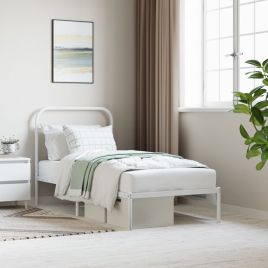 Metal Bed Frame with Headboard White 90x190 cm Single