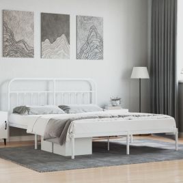 Metal Bed Frame with Headboard White 180x200 cm