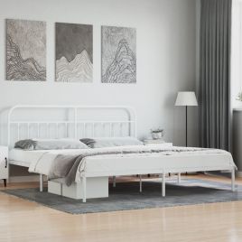 Metal Bed Frame with Headboard White 193x203 cm