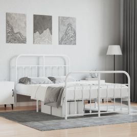 Metal Bed Frame with Headboard and Footboard White 120x190 cm Small Double
