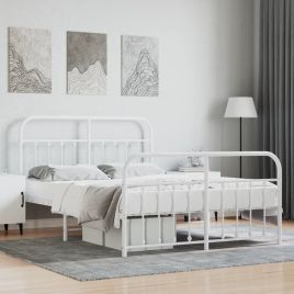 Metal Bed Frame with Headboard and Footboard White 140x200 cm