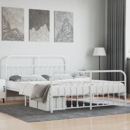 Metal Bed Frame with Headboard and Footboard White 180x200 cm