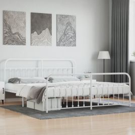 Metal Bed Frame with Headboard and Footboard White 193x203 cm