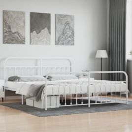 Metal Bed Frame with Headboard and Footboard White 200x200 cm