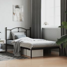 Metal Bed Frame with Headboard Black 100x200 cm