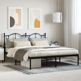 Metal Bed Frame with Headboard Black 180x200 cm