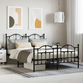 Metal Bed Frame with Headboard and Footboard Black 140x190 cm
