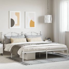Metal Bed Frame with Headboard White 200x200 cm