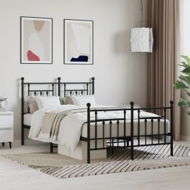 Metal Bed Frame with Headboard and Footboard Black 120x190 cm