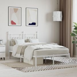 Metal Bed Frame with Headboard White 135x190 cm Double