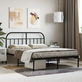 Metal Bed Frame with Headboard Black 135x190 cm Double
