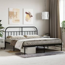 Metal Bed Frame with Headboard Black 180x200 cm